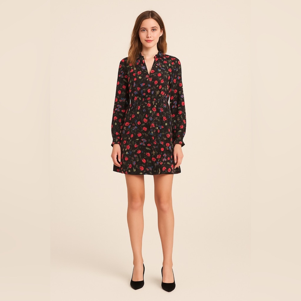 Kate Spade New York Black Floral Long Sleeve Mini Dress Size M